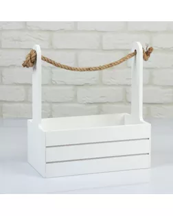 Кашпо деревянное 25.5×15×30 см "Аром", ручка канат, белое арт. СМЛ-117220-1-СМЛ0005309166