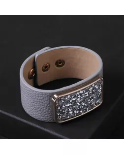 Браслет кожа "Помпеи" стразы, цвет бело-серый в золоте, 21 см арт. СМЛ-133810-1-СМЛ0005352627