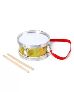 Барабан "Голд", с металлическим ободом и деревянными палочками, d=25 см арт. СМЛ-138065-1-СМЛ0005354651