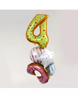 Букет из шаров "4 года, пончик.", фольга,  набор из 5 шт. арт. СМЛ-135977-1-СМЛ0005358872