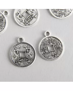 Декор для творчества металл "Китайская монета с драконами" серебро 2,3х1,9 см арт. СМЛ-144725-1-СМЛ0005384604