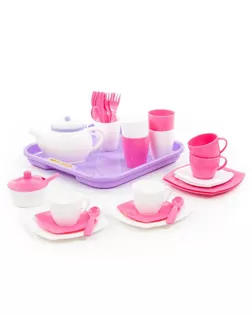 Набор детской посуды "Алиса" с подносом на 4 персоны, 35 элементов 58973 арт. СМЛ-109549-1-СМЛ0005398978