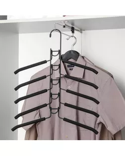Вешалка-плечики для одежды Доляна, 5-ти уровневая, размер 40-44,со съёмными вешалками, антискользящее покрытие, цвет чёрный арт. СМЛ-179231-1-СМЛ0005415867