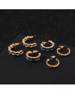 Серьги-кольца набор 3 пары "Звенья" цепочки, цветные в золоте, d=2 арт. СМЛ-140931-1-СМЛ0005429410