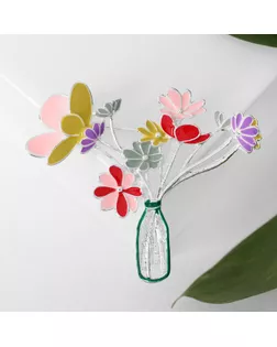 Брошь "Цветы" в вазе, цветная в серебре арт. СМЛ-223137-1-СМЛ0005433725