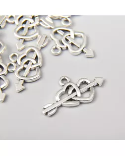 Декор металл для творчества "Двойное сердце со стрелой" серебро 1х2,3 см арт. СМЛ-149115-1-СМЛ0005470351
