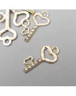 Декор для творчества металл "Ключик с сердечками" золото, стразы 2,5х1,2 см арт. СМЛ-154569-1-СМЛ0005479924