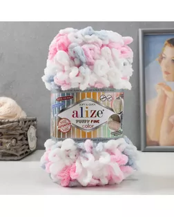 Пряжа "Puffy Fine Color" 100% микрополиэстер 14,5м/100гр (5945 бел-сер-роз) арт. СМЛ-134469-9-СМЛ0005505489