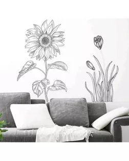 Наклейка пластик интерьерная чёрная "Подсолнух и тюльпаны" набор 2 листа 45х60 см арт. СМЛ-208899-1-СМЛ0005512194