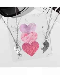 Кулоны "Неразлучники" сердце с персонажами, цвет серебро, 45 см арт. СМЛ-154290-1-СМЛ0005514319