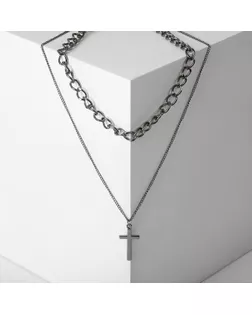 Кулон "Цепь" крестик с двумя нитями, цвет серый, 45см арт. СМЛ-154189-1-СМЛ0005600196