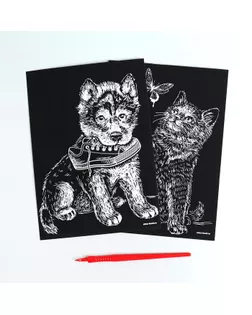 Набор гравюр А5 "Котенок и щенок" с серебряной основой, 2 шт арт. СМЛ-170699-1-СМЛ0005798296