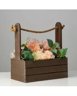 Кашпо деревянное 25.5×15×30 см "Прованс", ручка канат, коричневый арт. СМЛ-136052-1-СМЛ0006029968