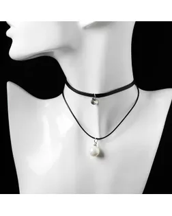 Чокер "Две нити" большая бусина, цвет белый в чёрном, L=39 арт. СМЛ-185702-1-СМЛ0006250004