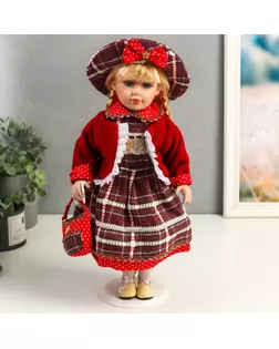 Кукла коллекционная керамика "Инга в красном, платье в горох и клетку"" 40 см арт. СМЛ-198096-1-СМЛ0006260198
