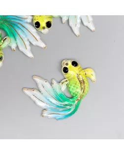 Декор для творчества пластик "Рыбка жёлтая с зелёно-голубым хвостом" с золотом 2,5х3 см арт. СМЛ-155998-1-СМЛ0006300841