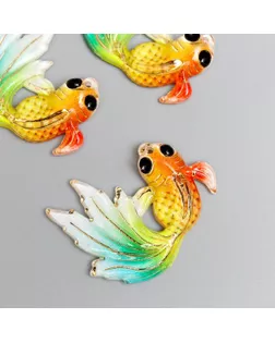 Декор для творчества пластик "Рыбка оранж с зелёно-голубым хвостом" с золотом 2,5х3 см арт. СМЛ-195870-1-СМЛ0006300843