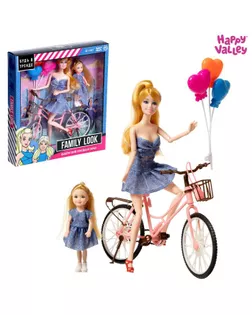 Кукла с дочкой Family Look на велосипеде, джинс арт. СМЛ-182234-1-СМЛ0006534538