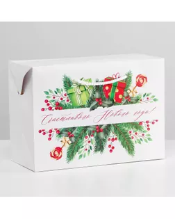 Пакет-коробка «Счастливого Нового года», 28 × 20 × 13 см арт. СМЛ-163917-1-СМЛ0006582850
