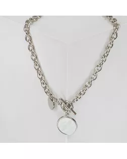 Кулон "Цепь" перламутровый медальон, цвет серый в серебре арт. СМЛ-146043-1-СМЛ0006766113