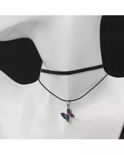 Чокер "Двойной" с нитью, бабочка, цветной в серебре арт. СМЛ-147987-1-СМЛ0006766414