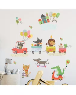 Наклейка пластик интерьерная цветная "Зверята и транспорт" 25х35 см набор 4 листа арт. СМЛ-209275-1-СМЛ0006770370