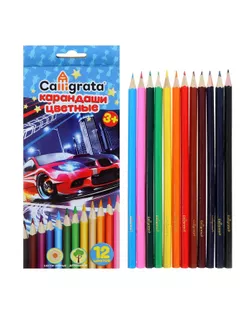 Карандаши 12 цветов «Машинка», корпус деревянный, шестигранные арт. СМЛ-174873-1-СМЛ0000679313