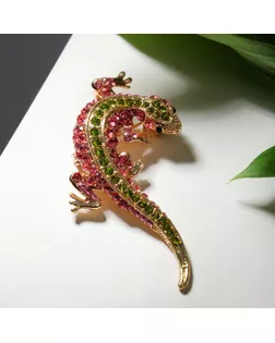 Брошь "Ящерица" тропическая, цвет розово-зелёный в золоте арт. СМЛ-196663-1-СМЛ0006885346