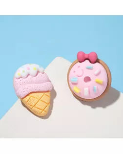 Серьги пластик "Вкусности" пончик с мороженым, цвет бело-розовый арт. СМЛ-165075-1-СМЛ0006912989