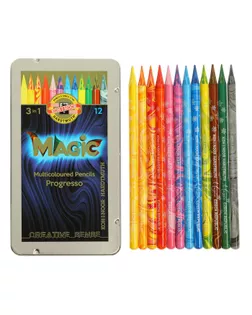 Карандаши цветные цельнографит 12цв Koh-i-Noor PROGRESSO MAGIC 8772, мет/пенал арт. СМЛ-193085-1-СМЛ0006915784