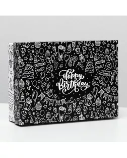 Подарочная коробка сборная "С днем рождения", черно-белая, 21 х 15 х 5,7 см арт. СМЛ-151876-1-СМЛ0006936354
