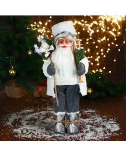 Дед Мороз "В белом свитере, с лыжами" двигается, 17х45 см арт. СМЛ-185084-1-СМЛ0006938369
