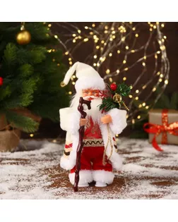 Дед Мороз "В костюмчике с орнаментом, с посохом" двигается, 11х25 см арт. СМЛ-170851-1-СМЛ0006938372