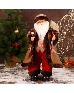 Дед Мороз "В коричневой шубке, с посохом" двигается, 20х50 см арт. СМЛ-170863-1-СМЛ0006938384