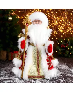 Дед Мороз "В красно-золотой шубе с узором, с посохом" двигается, 19х40 см арт. СМЛ-161872-1-СМЛ0006939403
