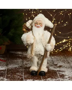 Дед Мороз "В белой шубе, кофте ромбик, с посохом и подарками" 16х30 см арт. СМЛ-195519-1-СМЛ0006949614