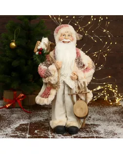 Дед Мороз "В клетчатой  шубе, кофте ромбик, с подарками" 25х45 см арт. СМЛ-195527-1-СМЛ0006949623