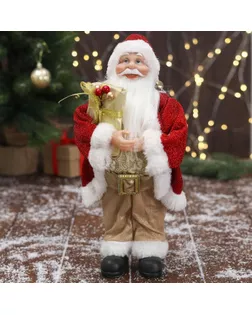 Дед Мороз "В золотисто-красном костюме, с ремешком, с подарками" 15х30 см арт. СМЛ-162619-1-СМЛ0006949626