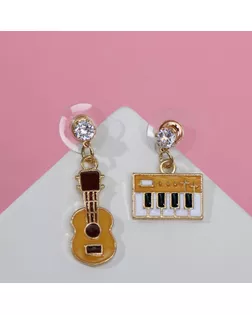 Серьги эмаль "Клавиши и гитара" висячие, цветные в золоте арт. СМЛ-188202-1-СМЛ0006970938