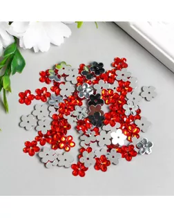 Декор для творчества пластик 1 прокол "Стразы цветок. Красный" набор 150 шт 1,2х1,2 см арт. СМЛ-210368-1-СМЛ0006972971