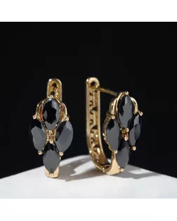 Серьги со стразами "Циркония" квартет, цвет чёрный в золоте арт. СМЛ-184298-1-СМЛ0006976604