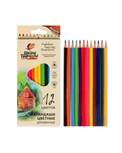 Цветные карандаши 12 цветов «Школа Творчества», трёхгранные арт. СМЛ-211926-1-СМЛ0006988511