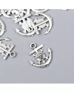 Декор для творчества металл "Якорь с черепом" серебро G131B522 2,2х1,9 см арт. СМЛ-201519-1-СМЛ0007006331