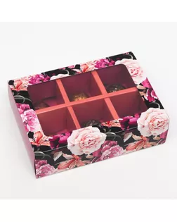 Коробка для конфет 6 шт, "Темные розы", 13,7 х 9,85 х 3,86 см арт. СМЛ-157177-1-СМЛ0007007676