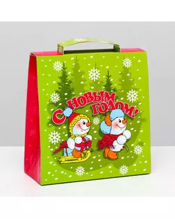 Подарочная коробка "Сумка со снеговиками", 21,4 х 22,5 х 9,3 см арт. СМЛ-161266-1-СМЛ0007063701