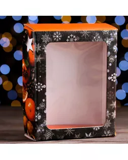 Коробка подарочная, крышка-дно, с окном "С Новым Годом", 18 х 15 х 5 см арт. СМЛ-172283-1-СМЛ0007067111