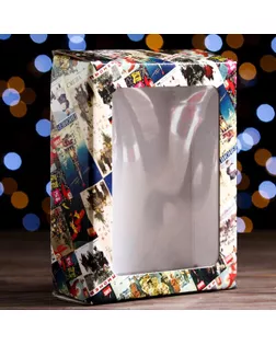 Коробка подарочная, крышка-дно, с окном "Новогодняя афиша", 18 х 15 х 5 см арт. СМЛ-172286-1-СМЛ0007067114