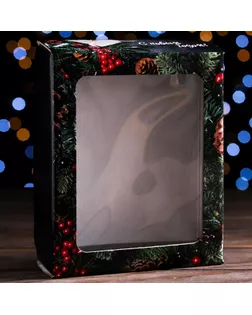 Коробка подарочная, крышка-дно, с окном "Новогодние подарки", 18 х 15 х 5 см арт. СМЛ-172291-1-СМЛ0007067119