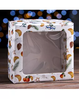 Коробка подарочная, крышка-дно, с окном "Новогоднее настроение", 14,5 х 14,5 х 6 см арт. СМЛ-172294-1-СМЛ0007067130