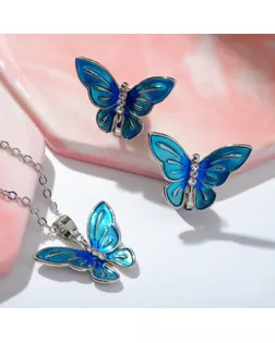 Набор "Выбражулька" 2пред-та: клипсы, кулон, бабочки весенние, цвет синий в серебре арт. СМЛ-227908-1-СМЛ0007077028